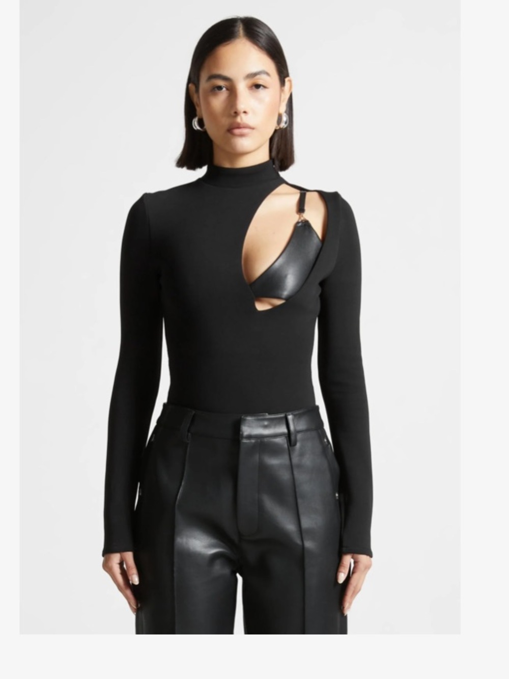 Maniere De Voir Black Asymmetric Cut-Out Long Sleeve Bodysuit